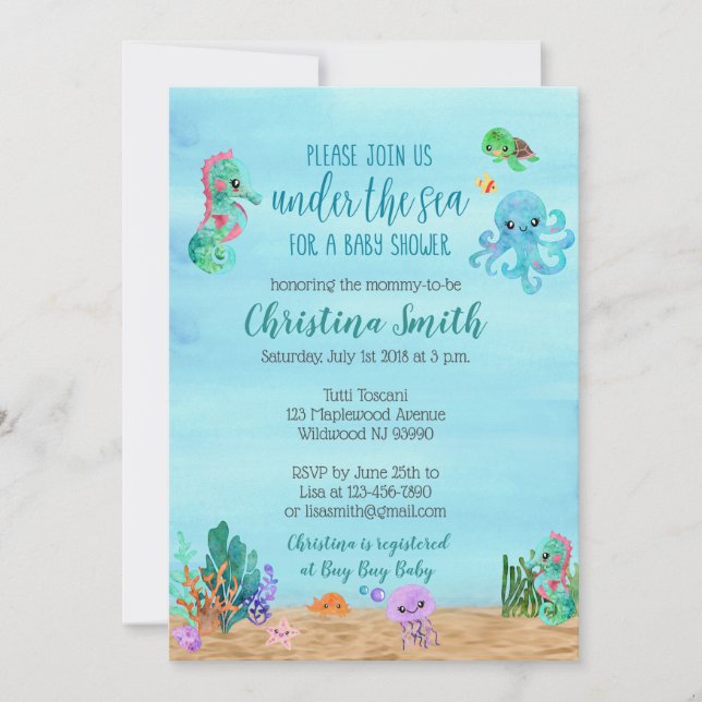 Under the Sea Baby Shower Invitations (Front)