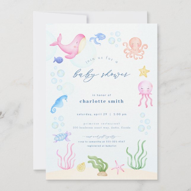 Under the Sea Baby Shower Invitations Ocean Beach (Front)