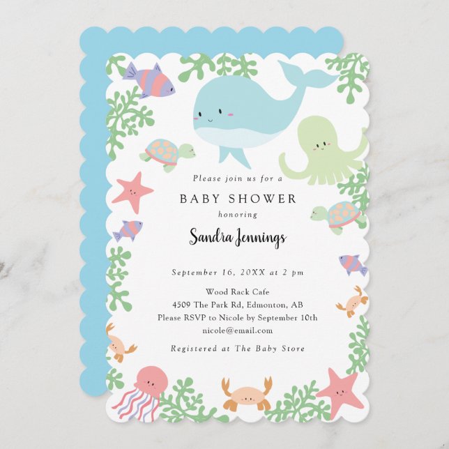 Under the Sea Baby Shower Neutral Pastel Cute Invitation (Front/Back)
