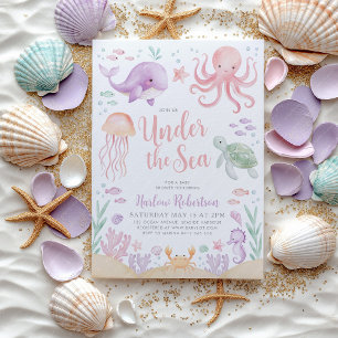Under The Sea Baby Shower Ocean Girl Bright Invitation