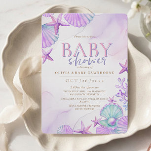 Under the Sea Baby Shower Ocean Watercolor pink Invitation