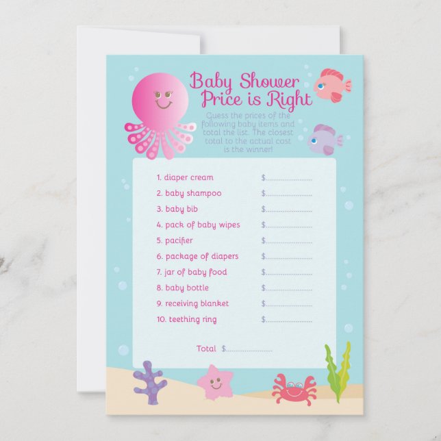 Under the Sea Baby Shower Price Game in Pink Invitation (Front)