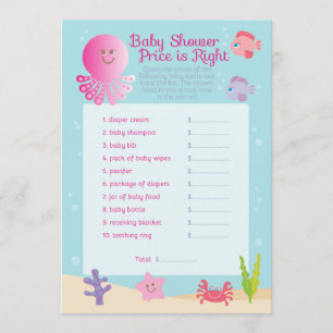 Under the Sea Baby Shower Price Game in Pink Invitation