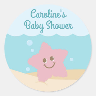 Under the Sea Baby Shower Round Sticker blue-green