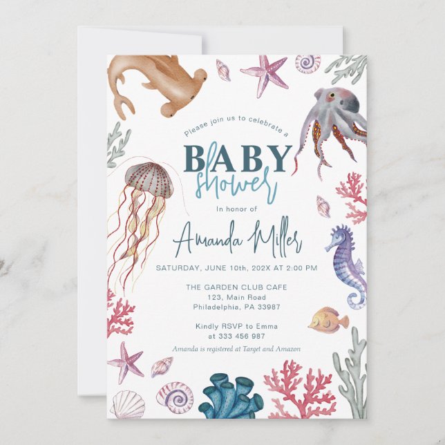 Under the sea Baby Shower  Save The Date (Front)