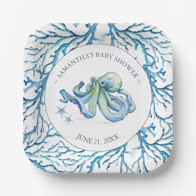  Under The Sea Baby Shower Square Paper Plate (Front)