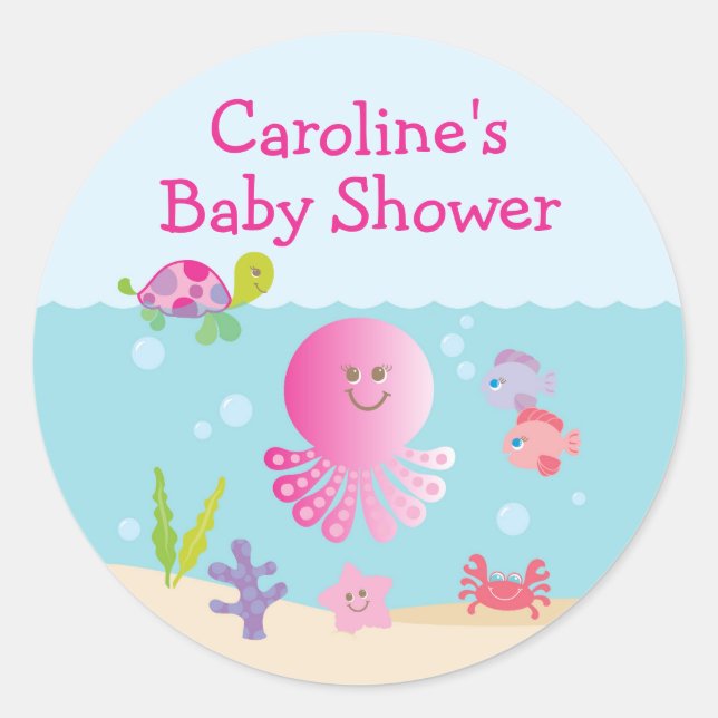 Under the Sea Baby Shower Sticker Pink & Purple (Front)