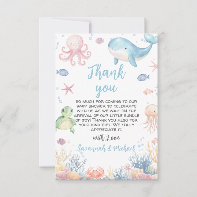 Under the Sea Baby Shower Thank You Card (Front)