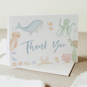 Under The Sea Baby Shower Thank You Card Folded