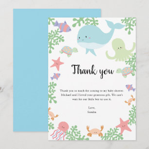 Under the Sea Baby Shower Thank you Kawaii Pastel Card