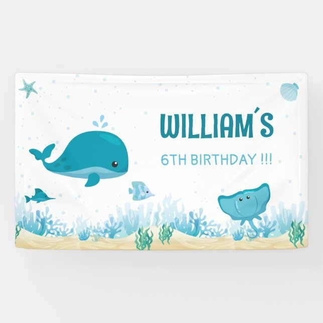 Under The Sea Banner, Ocean Birthday Banner (Horizontal)