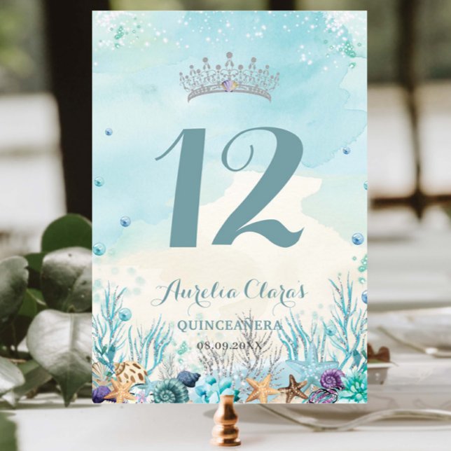 Under the Sea Beach Quinceañera XV Sweet Sixteen Table Number (Creator Uploaded)