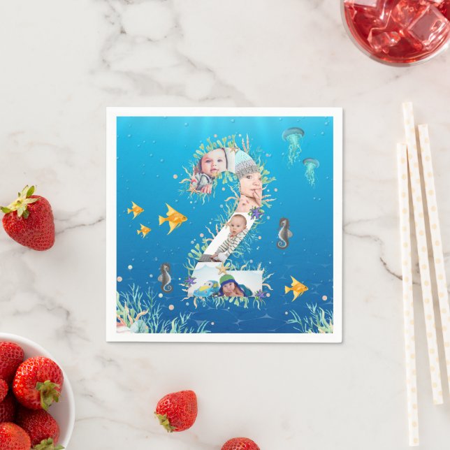 Under The Sea Big 2nd Birthday Photo Collage Napkin (Insitu)