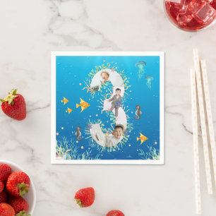 Under The Sea Big 3rd Birthday Photo Collage Napkin