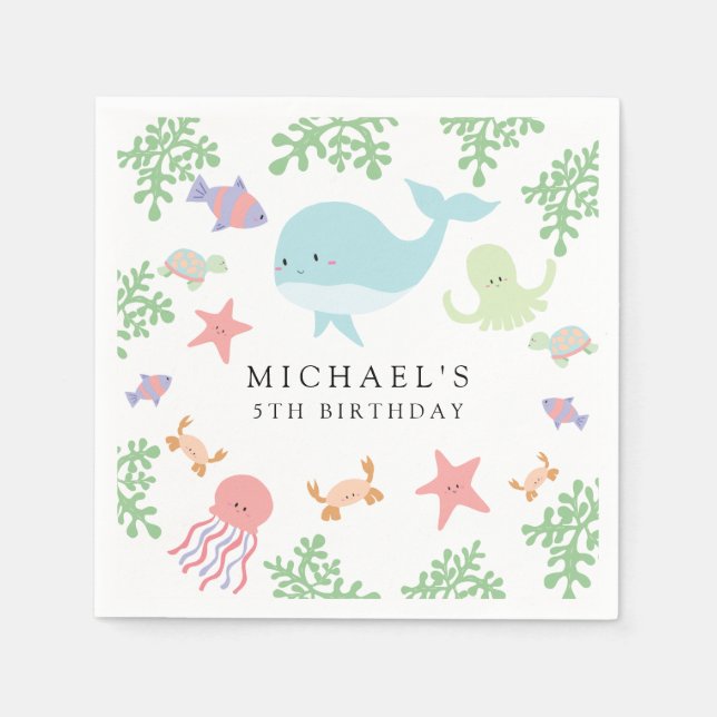 Under the Sea Birthday Cute Kawaii Ocean Beach  Napkin (Front)