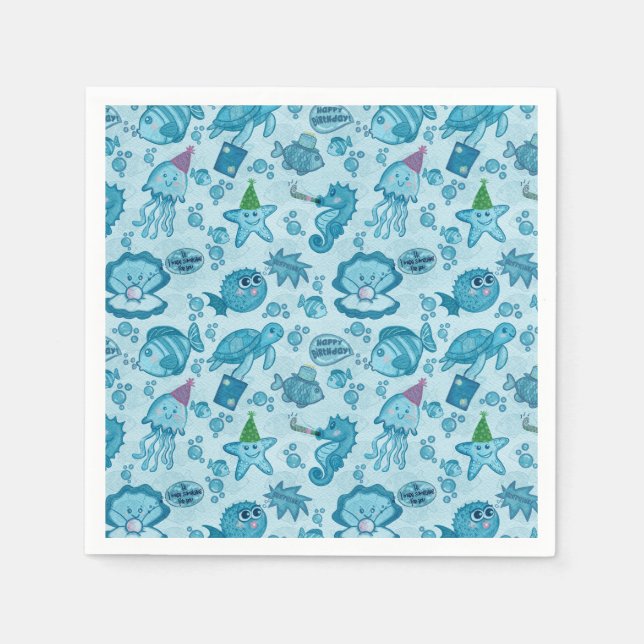 Under the Sea Birthday Gift Wrap Napkin (Front)