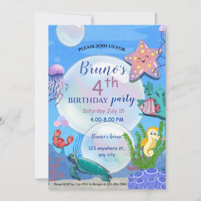 Under the sea Birthday Invitation  (Front)