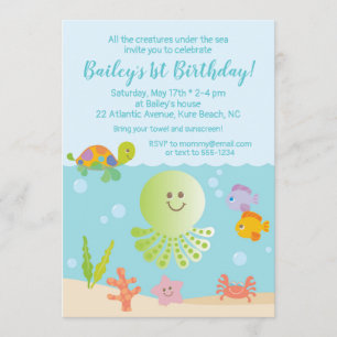 Under the Sea Birthday Invitation in Blue & Green