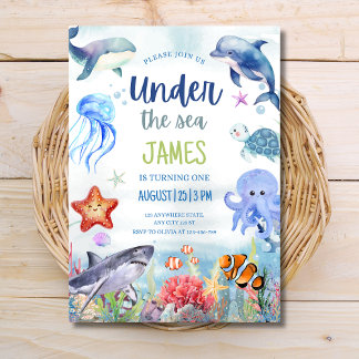 Under The Sea Birthday Invitation, Ocean Animals Invitation