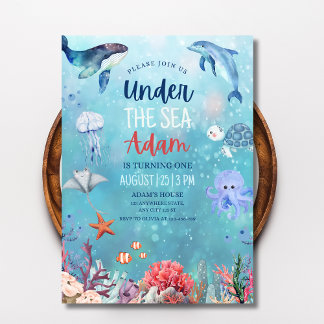 Under The Sea Birthday Invitation, Ocean Animals  Invitation