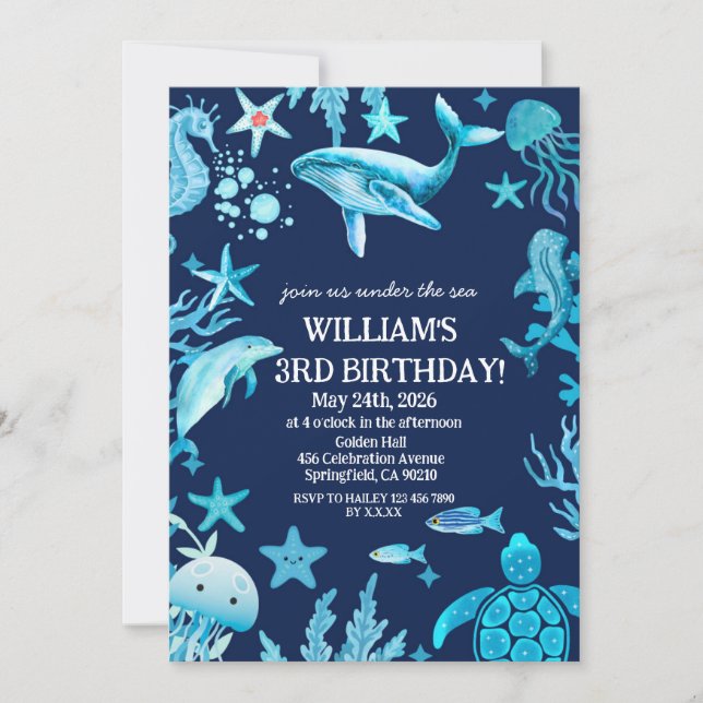 Under the Sea birthday invitation, ocean boy  Invitation (Front)