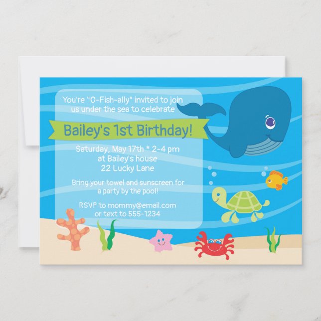 Under the Sea Birthday Invitation Whale (Front)