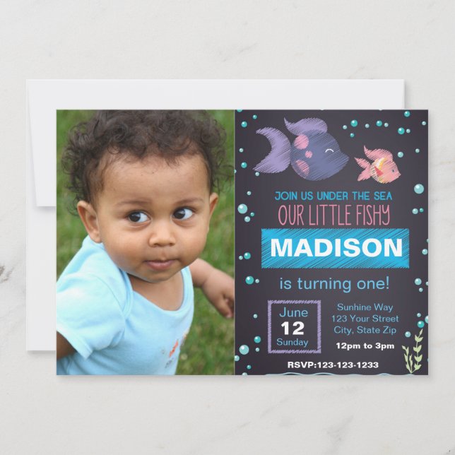 Under the Sea Birthday Invitation with photo (Front)