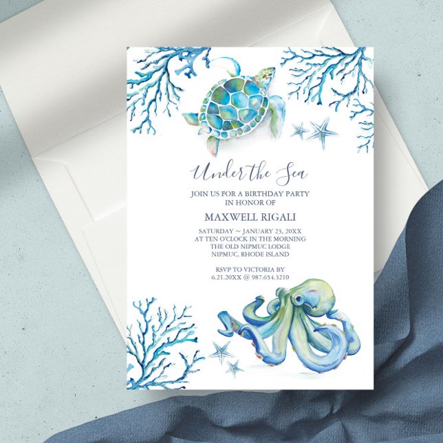 Under The Sea Birthday Invitations Online (Baby shower invitations under the sea watercolor art by Victoria Grigaliunas)