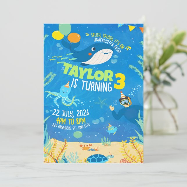 Under The Sea Birthday, Ocean Animals Birthday Par Invitation (Standing Front)