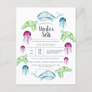 Under The Sea Birthday   Ocean Animals Watercolor Invitation