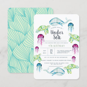 Under The Sea Birthday   Ocean Animals Watercolor Invitation