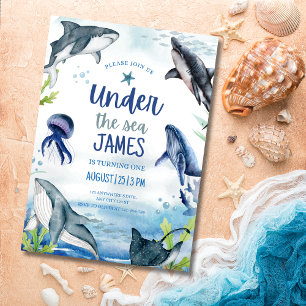 Under The Sea Birthday Ocean Animals Whale Shark Invitation