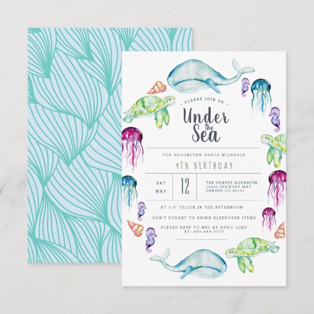 Under The Sea Birthday | Ocean Critter Watercolor Invitation (Front/Back)