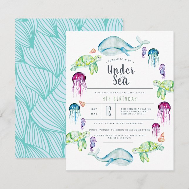 Under The Sea Birthday | Ocean Critter Watercolor Invitation (Front/Back)