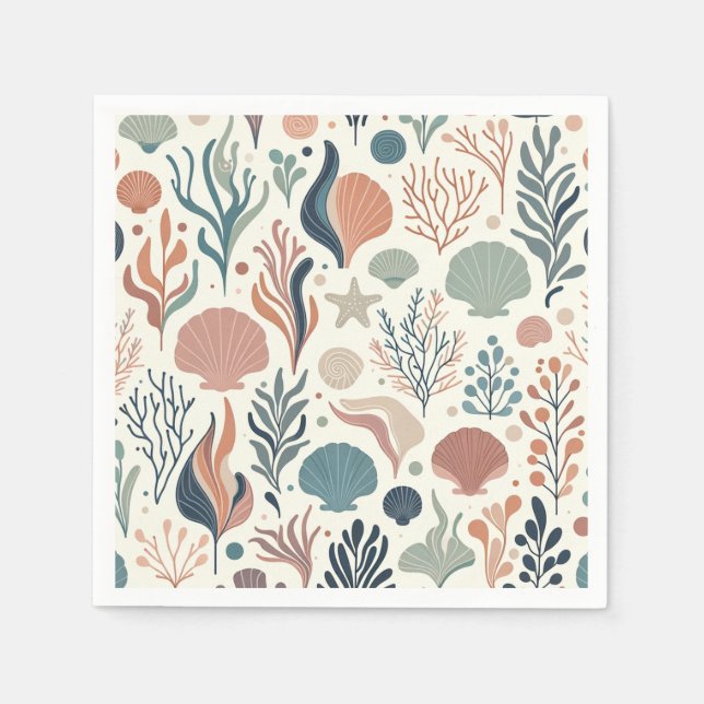 Under the Sea Birthday, Ocean Whispers Pattern Napkin (Front)