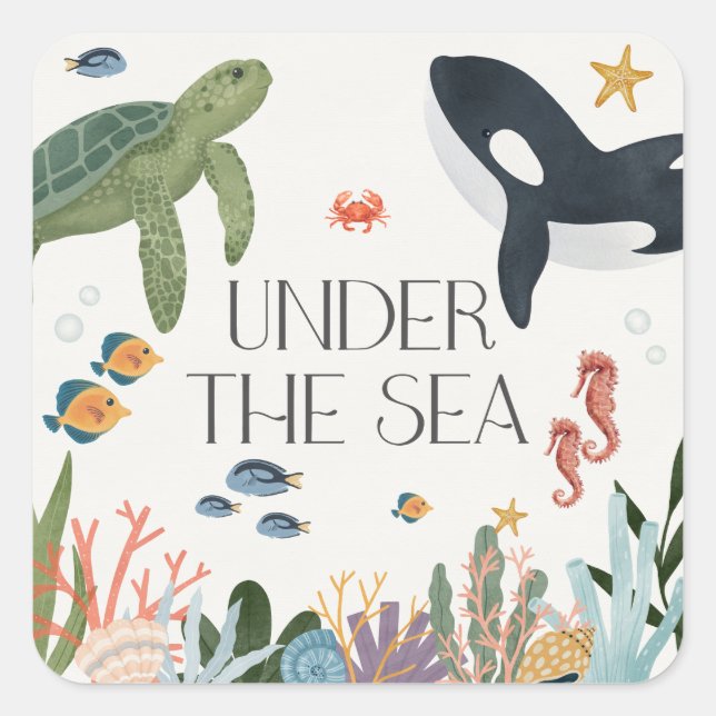 Under The Sea Birthday Party Envelope Favour Square Sticker (Front)