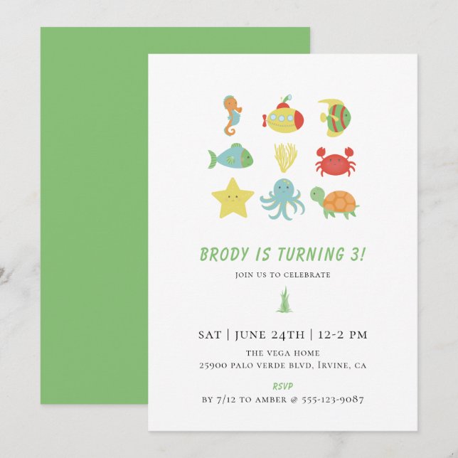 Under The Sea Birthday Party Invitation (Front/Back)