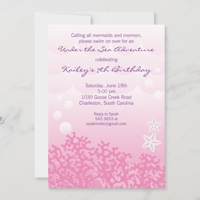 Under the Sea Birthday Party Invitation (Pink) (Front)