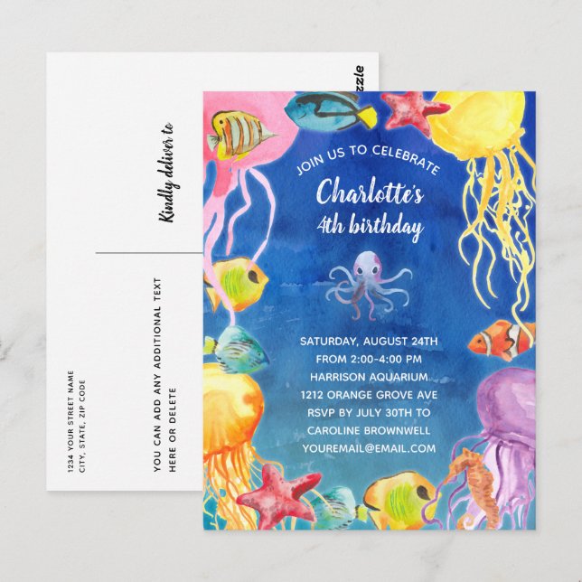 Under the Sea Birthday Party Invitation Postcard (Front/Back)