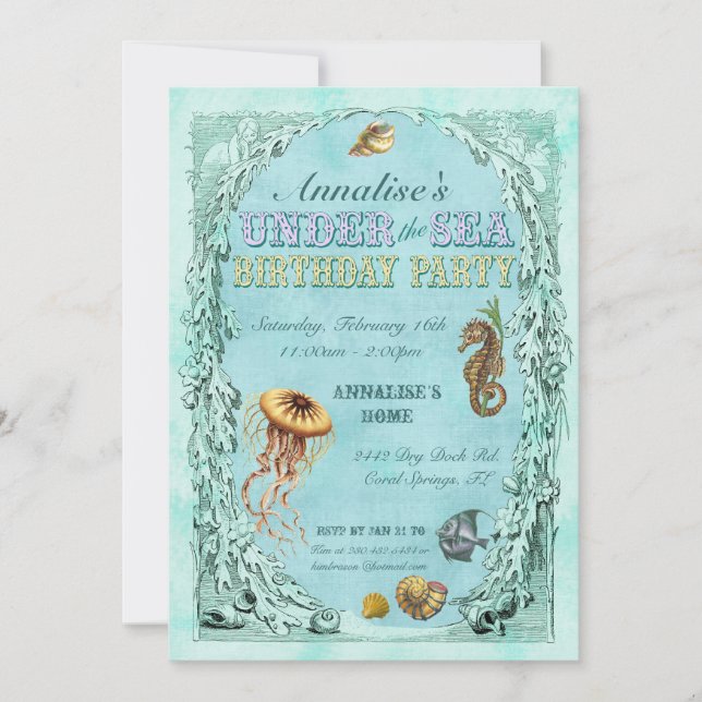 Under the Sea Birthday Party Invitation - Purple (Front)