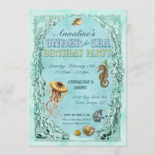 Under the Sea Birthday Party Invitation - Purple