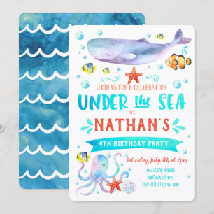 Under the Sea Birthday Party Invitation Whale
