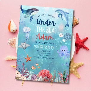 Under The Sea Birthday Party Kids Ocean Animals Invitation