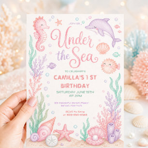 Under the Sea Birthday Party Pastel Girl Cute Invitation