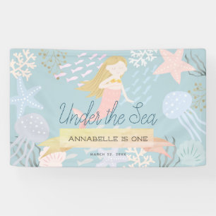 Under the Sea Blonde Mermaid Sea Green Birthday Banner