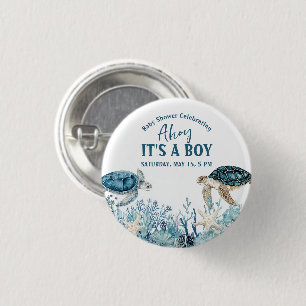 Under the Sea Blue Ahoy It's a Boy Baby Shower 3 Cm Round Badge