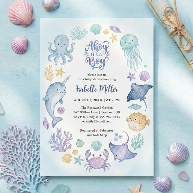 Under the Sea Blue Ahoy It's a Boy Baby Shower Invitation (Under the Sea Blue Ahoy It's a Boy Baby Shower Invitation)