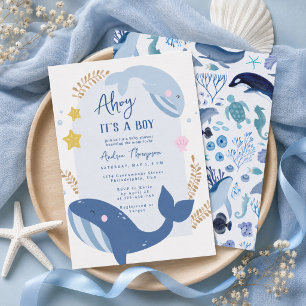 Under the Sea Blue Ahoy It's a Boy Baby Shower Invitation