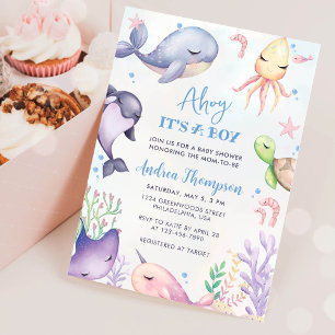 Under the Sea Blue Ahoy It's a Boy Baby Shower Invitation