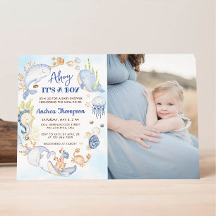 Under the Sea Blue Ahoy It's a Boy Baby Shower Invitation